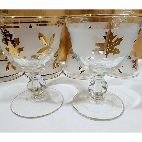 11 pc Libbey Golden Foliage Frosted Cocktail Glasses vintage mixed design wear - Picture 5 of 12
